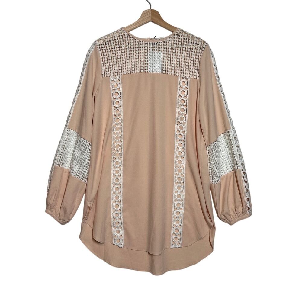 Endless Rose Peach Crochet Lace Inset Tunic Blouse Top Sz M Long Sleeves NWT